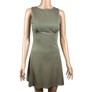OGL Move Olive Green Sleeveless Empire Waist Fit & Flare Mini Dress Womens